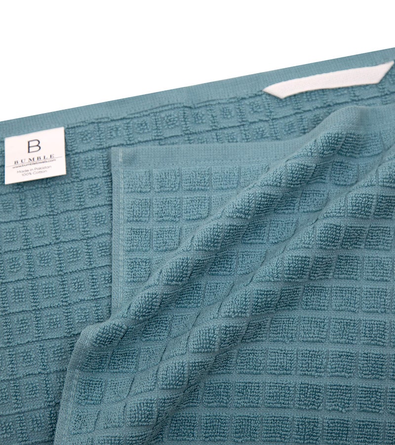 Bumble Towels مناديل مطبخ فاخرة (20 بوصة × 28 بوصة، 6 عبوات) | مناديل قطنية كبيرة | مجموعة مناديل مطبخ مسطحة وطرية عالية الامتصاص مع حلقة للتعليق | فحص باللون الأزرق الفاتح - Image 4